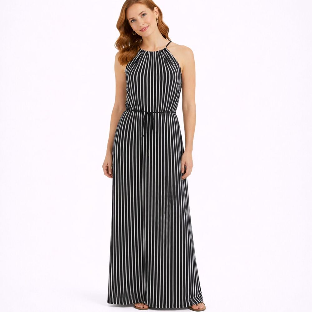 Antonio Melani Katwe Striped Halter Midi Dress in Midnight Terrace 4